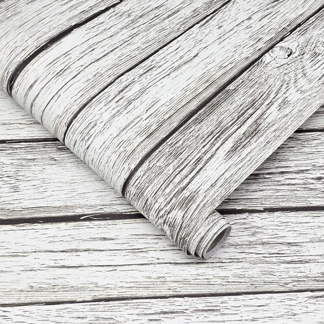 Main image of Wood Wallpaper Peel and Stick Shiplap Contact Paper 17.3" × 393" Self Adhesive Wallpaper Removable White and Grey Wood Grain Wall paper Vintage Waterproof Wallapapers for Cabinets Vinyl