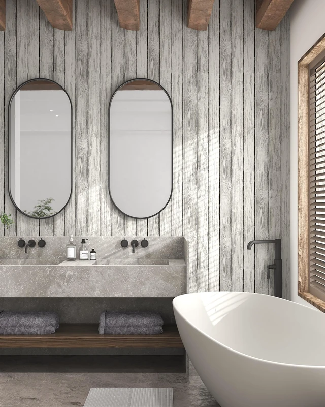 Alt view image 2 of 7 - Wood Wallpaper Peel and Stick Shiplap Contact Paper 17.3" × 393" Self Adhesive Wallpaper Removable White and Grey Wood Grain Wall paper Vintage Waterproof Wallapapers for Cabinets Vinyl