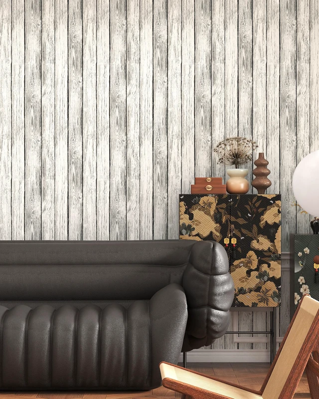 Alt view image 4 of 7 - Wood Wallpaper Peel and Stick Shiplap Contact Paper 17.3" × 393" Self Adhesive Wallpaper Removable White and Grey Wood Grain Wall paper Vintage Waterproof Wallapapers for Cabinets Vinyl