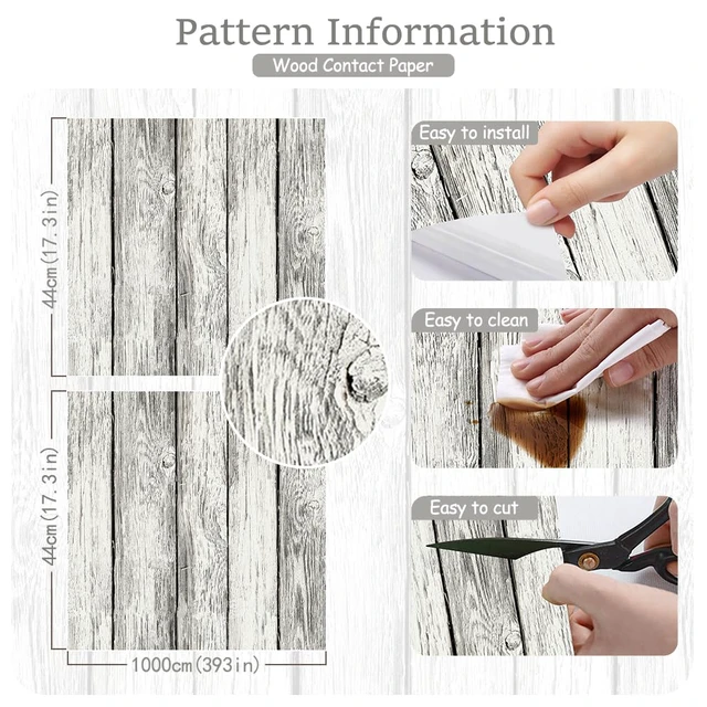 Alt view image 3 of 7 - Wood Wallpaper Peel and Stick Shiplap Contact Paper 17.3" × 393" Self Adhesive Wallpaper Removable White and Grey Wood Grain Wall paper Vintage Waterproof Wallapapers for Cabinets Vinyl