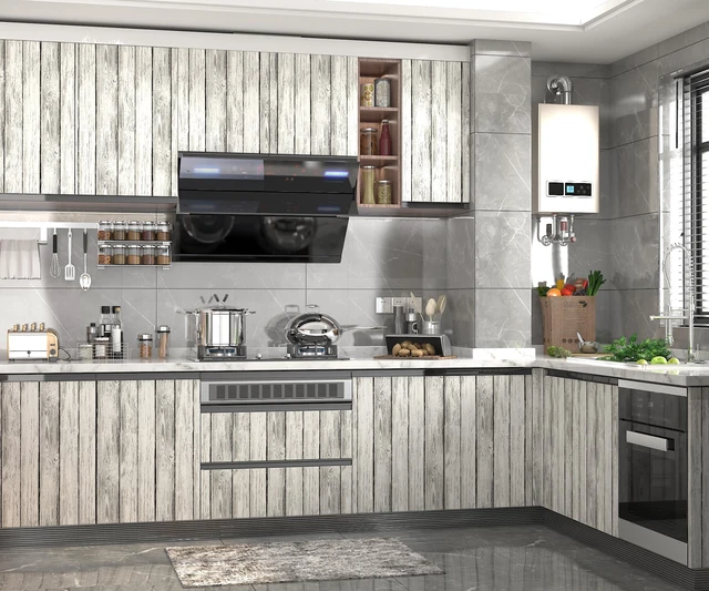 Alt view image 5 of 7 - Wood Wallpaper Peel and Stick Shiplap Contact Paper 17.3" × 393" Self Adhesive Wallpaper Removable White and Grey Wood Grain Wall paper Vintage Waterproof Wallapapers for Cabinets Vinyl