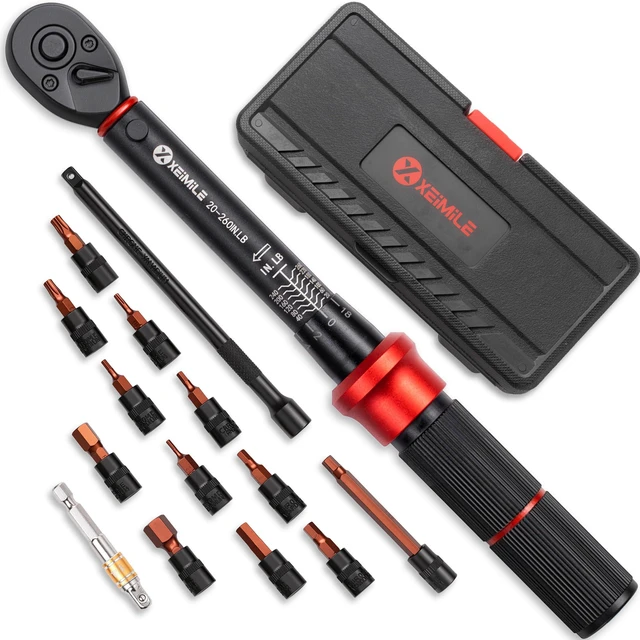 Main image of 15Pc 1/4" Bike Torque Wrench Set 20-260In.Lb for Bicycle Motorcycle Inch Pound Click Bike Torque Wrench(2.3-29.4Nm),72T Dual Direction 3% Precision,Small Torque for Car,Lug Nut,Gunsmithing DIY