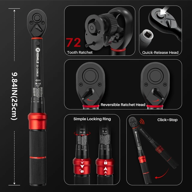 Alt view image 3 of 6 - 15Pc 1/4" Bike Torque Wrench Set 20-260In.Lb for Bicycle Motorcycle Inch Pound Click Bike Torque Wrench(2.3-29.4Nm),72T Dual Direction 3% Precision,Small Torque for Car,Lug Nut,Gunsmithing DIY