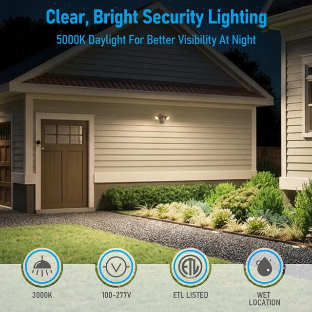Alt view image 4 of 7 - Motion Sensor Security Lights Dusk to Dawn IP65 3000K Bronze COB LED Motion Detector Flood Light Outdoor, Aluminum, 100-277V, ETL Listed, Adjustable Heads, Waterproof, Warm White