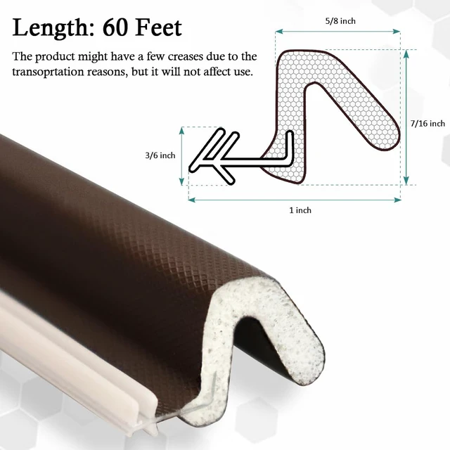 Alt view image 3 of 7 - Kerf Weather Stripping for Door Seal Strip, 60 Ft, Brown Q Foam Door Weatherstrip Seal, Front Door Seal Strip for Door Frame with Slot Card, Slot Installation, Easy Cut to Size