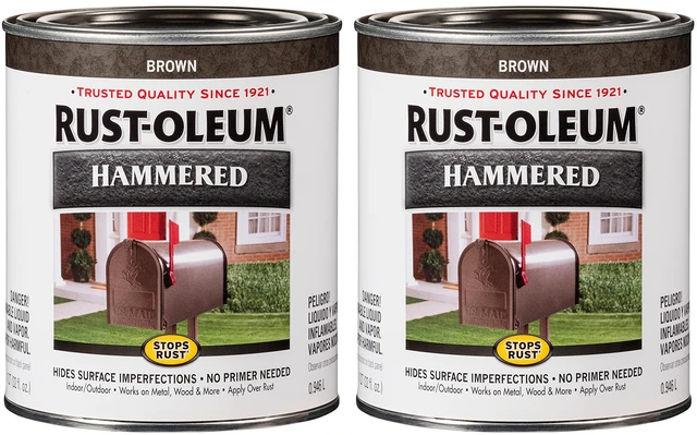 Main image of Stops Rust Brush On Protective Enamel Paint, Hammered Brown Rust and Corrosion Resistant, Indoor and Outdoor Durability, Beautiful Finish on Metal, Wood and More, Quart, 2 Pack
