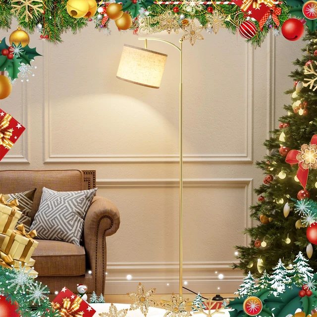 Alt view image 7 of 7 - 60" Floor Lamp with Remote and Stepless Dimmable Bulb, Gold Pole Colors Temperature and Brightness Adjustable, Foot Switch, Remote Control, Beige Shade, Modern Floor Lamp for Living Room