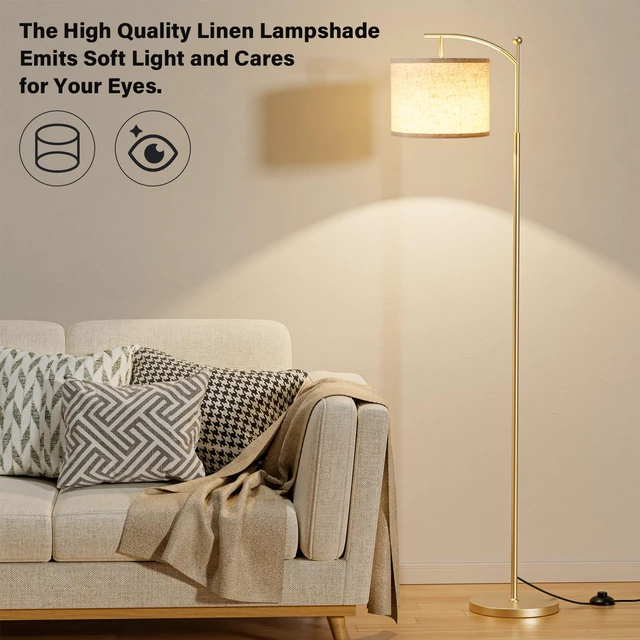 Alt view image 6 of 7 - 60" Floor Lamp with Remote and Stepless Dimmable Bulb, Gold Pole Colors Temperature and Brightness Adjustable, Foot Switch, Remote Control, Beige Shade, Modern Floor Lamp for Living Room