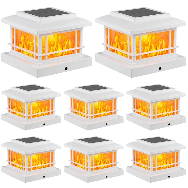 Main image of Flickering Flame Solar Post Cap Lights Outdoor, White Post Lights with 3 Color Temperature, Fits 3.5" 4" 4.5" 5" Wood/Vinyl Posts, IP64 Waterproof Fence Deck Lights for Garden Patio Yard 8 Pack