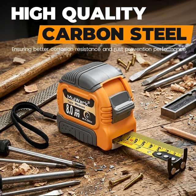 Alt view image 2 of 7 - Wide Tape Measure 25 ft, Double Secure Blade Lock Tape Measure Retractable with Stop Button, Both-Side Metal Blade, Magnetic Hook for Construction, Carpenter, Architect, Woodworking