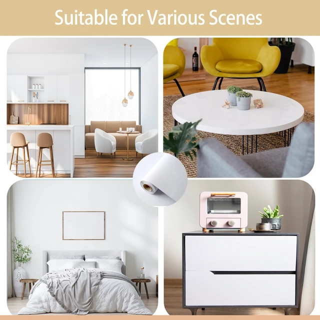 Alt view image 2 of 7 - White Contact Paper Peel and Stick Wallpaper for Cabinets 15.7"x236" Self-Adhesive and Removable Decorative Textured Contact Paper for Countertops,Shelve Wall Paper Easy to Clean