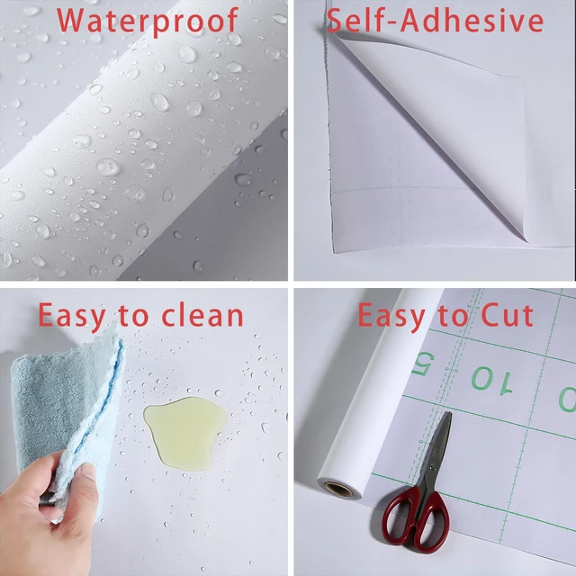 Alt view image 4 of 7 - White Contact Paper Peel and Stick Wallpaper for Cabinets 15.7"x236" Self-Adhesive and Removable Decorative Textured Contact Paper for Countertops,Shelve Wall Paper Easy to Clean