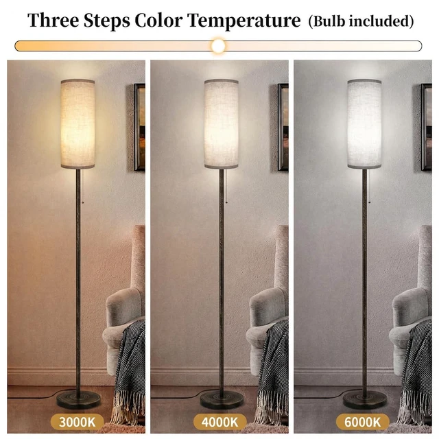 Alt view image 4 of 7 - Floor Lamp for Living Room Modern Standing Lamps with Lampshade Minimalist Tall Lamp with Switch Ajustable Color for Bedroom Reading LED Bulb Included Gold Black Brushed Body+Beige Shade