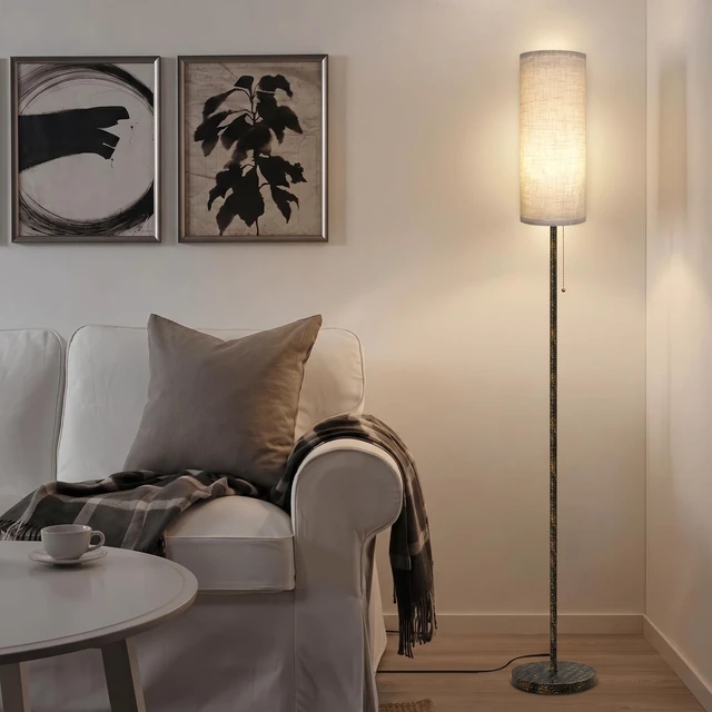 Alt view image 6 of 7 - Floor Lamp for Living Room Modern Standing Lamps with Lampshade Minimalist Tall Lamp with Switch Ajustable Color for Bedroom Reading LED Bulb Included Gold Black Brushed Body+Beige Shade