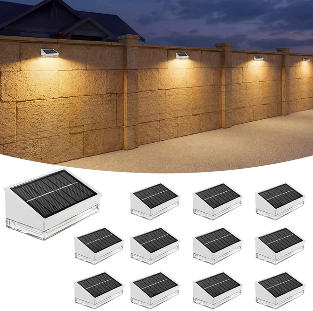 Main image of Solar Fence Lights 12 Pack, Outdoor Solar Lights with 3 Color Temperatures, IP65 Waterproof Wide-Angle LED Lighting for Fence, Patio, Yard, Deck, Wall, Garden (White)