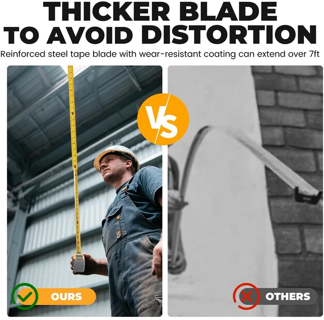 Alt view image 7 of 7 - Wide Tape Measure 25 ft, Double Secure Blade Lock Tape Measure Retractable with Stop Button, Both-Side Metal Blade, Magnetic Hook for Construction, Carpenter, Architect, Woodworking