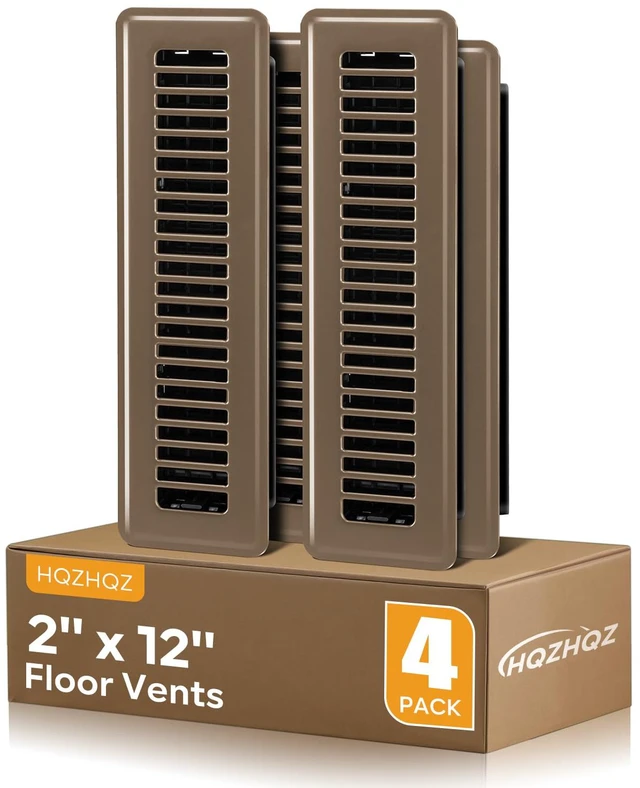 Main image of Floor Register 2x12, 4 Pack Floor Vent Covers for Home Floor Heavy Duty Steel Walkable Floor Vents Air Vent Covers for Sidewall and Floor, Brown