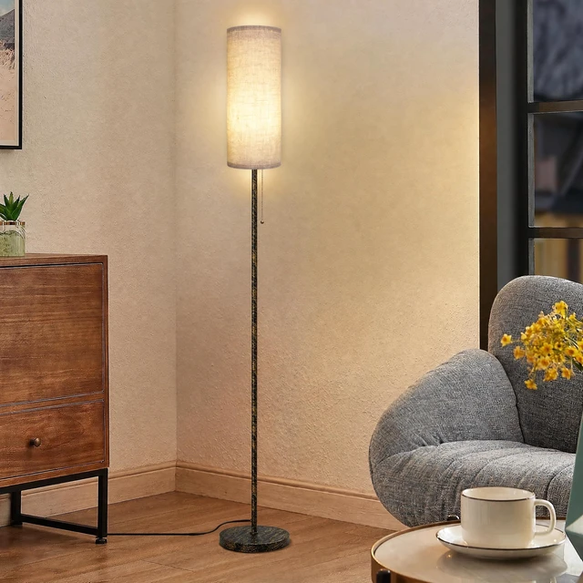 Alt view image 7 of 7 - Floor Lamp for Living Room Modern Standing Lamps with Lampshade Minimalist Tall Lamp with Switch Ajustable Color for Bedroom Reading LED Bulb Included Gold Black Brushed Body+Beige Shade
