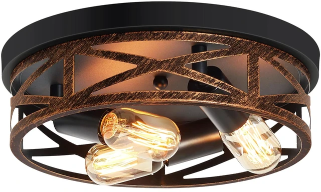 Main image of Farmhouse Ceiling Light,Hallway Light Fixtures Ceiling,Rustic Metal Black 3-Light Flush Mount Light Fixture for Farmhouse,Kitchen,Entryway,Hall (1 Pack)