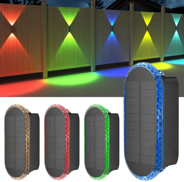 Main image of Solar Fence Lights Backyark: 4-Pack Fence Lights Solar Powered 8 WRGB Color Modes - Up & Down Waterproof Solar Wall Lights for Outdoor/Yard/Poolside/Porch/Patio/Railing