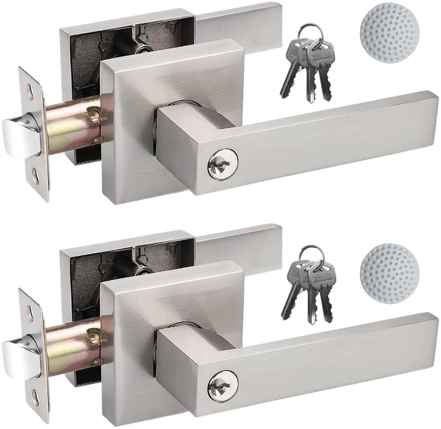 Main image of 2 Pack Door Handle Heavy Duty, Keyed Alike Entry Door Lever,Door Knobs with Lock and Key (Different Keys), Square Door Lever in Satin Nickel for Bedroom, Bathroom and Front Door