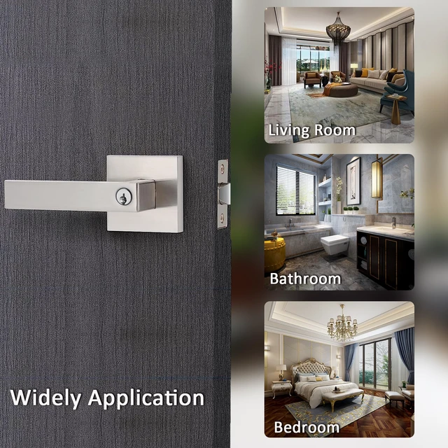 Alt view image 2 of 7 - 2 Pack Door Handle Heavy Duty, Keyed Alike Entry Door Lever,Door Knobs with Lock and Key (Different Keys), Square Door Lever in Satin Nickel for Bedroom, Bathroom and Front Door