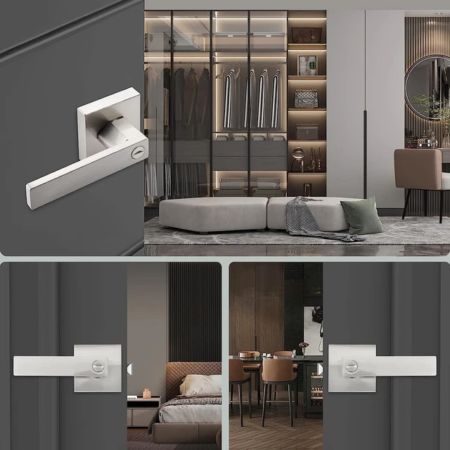 Alt view image 3 of 7 - 2 Pack Door Handle Heavy Duty, Keyed Alike Entry Door Lever,Door Knobs with Lock and Key (Different Keys), Square Door Lever in Satin Nickel for Bedroom, Bathroom and Front Door