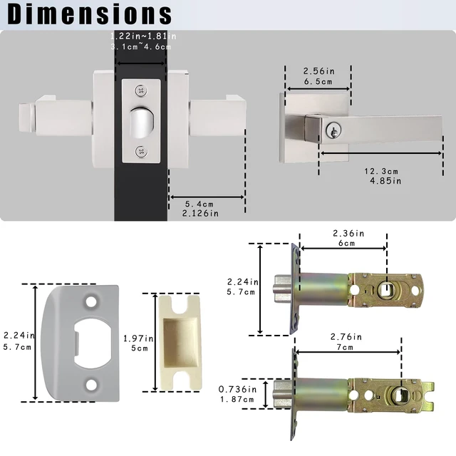 Alt view image 7 of 7 - 2 Pack Door Handle Heavy Duty, Keyed Alike Entry Door Lever,Door Knobs with Lock and Key (Different Keys), Square Door Lever in Satin Nickel for Bedroom, Bathroom and Front Door