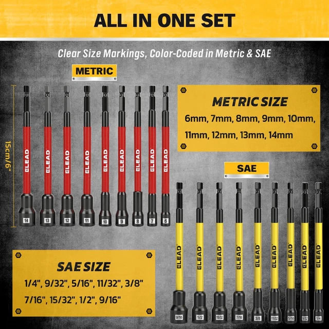 Alt view image 2 of 7 - Magnetic Nut Driver Bit Set, 35-Piece Extra Long Nut Driver Set for Impact Drill, Metric & SAE, PH1 & PH2 Screwdriver Bits 1/4 Drive Shank Adapter Extension, Durable for Professional Projects