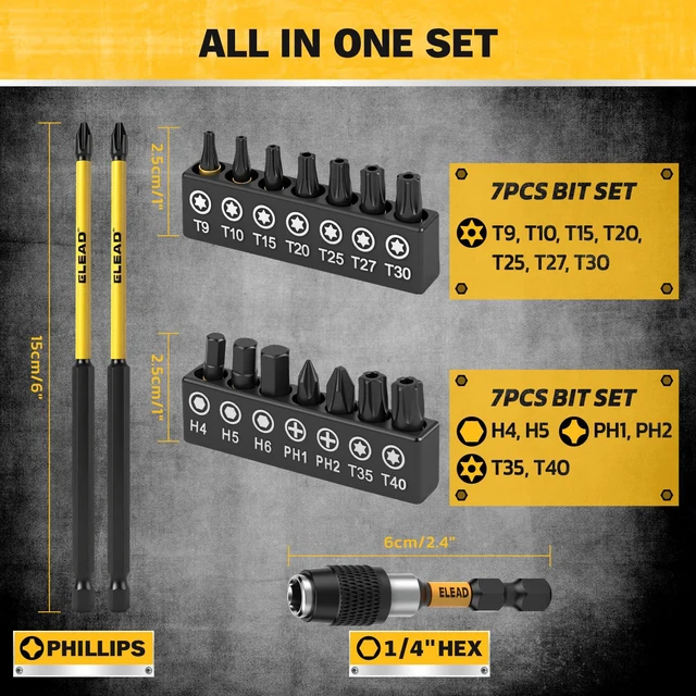 Alt view image 3 of 7 - Magnetic Nut Driver Bit Set, 35-Piece Extra Long Nut Driver Set for Impact Drill, Metric & SAE, PH1 & PH2 Screwdriver Bits 1/4 Drive Shank Adapter Extension, Durable for Professional Projects