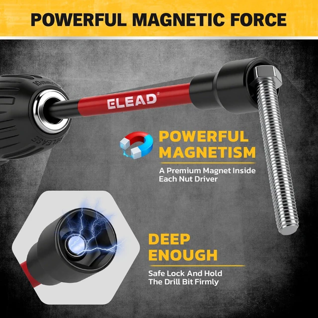 Alt view image 6 of 7 - Magnetic Nut Driver Bit Set, 35-Piece Extra Long Nut Driver Set for Impact Drill, Metric & SAE, PH1 & PH2 Screwdriver Bits 1/4 Drive Shank Adapter Extension, Durable for Professional Projects