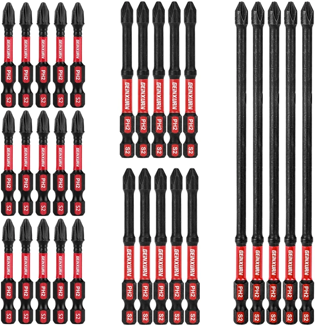 Main image of Impact Tough #2 Phillips Mixed 2/3/6 in. D2 Steel Long Extension Insert Driver Bits,30Pack 1/4 Inch Hex Shank Long Cross Magnetic PH2 Screwdriver Bits Set
