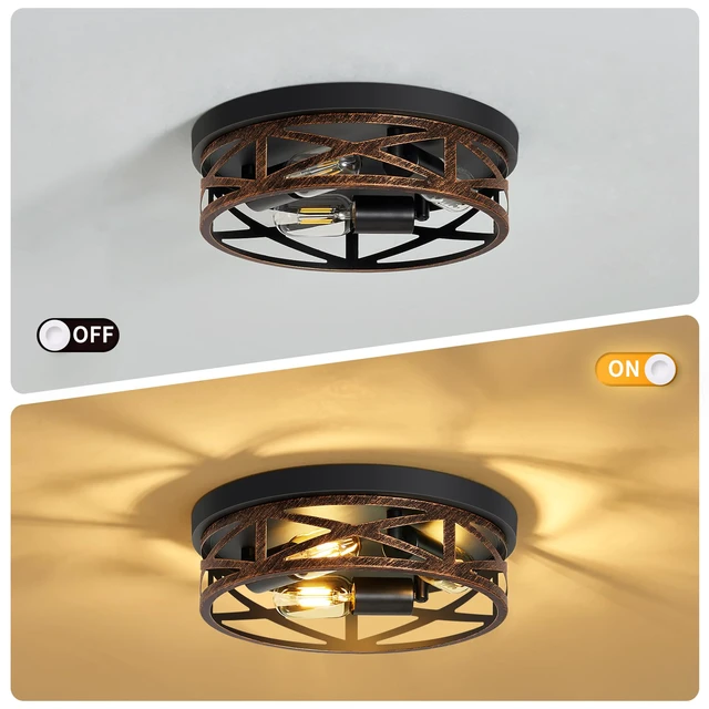 Alt view image 6 of 7 - Farmhouse Ceiling Light,Hallway Light Fixtures Ceiling,Rustic Metal Black 3-Light Flush Mount Light Fixture for Farmhouse,Kitchen,Entryway,Hall (1 Pack)
