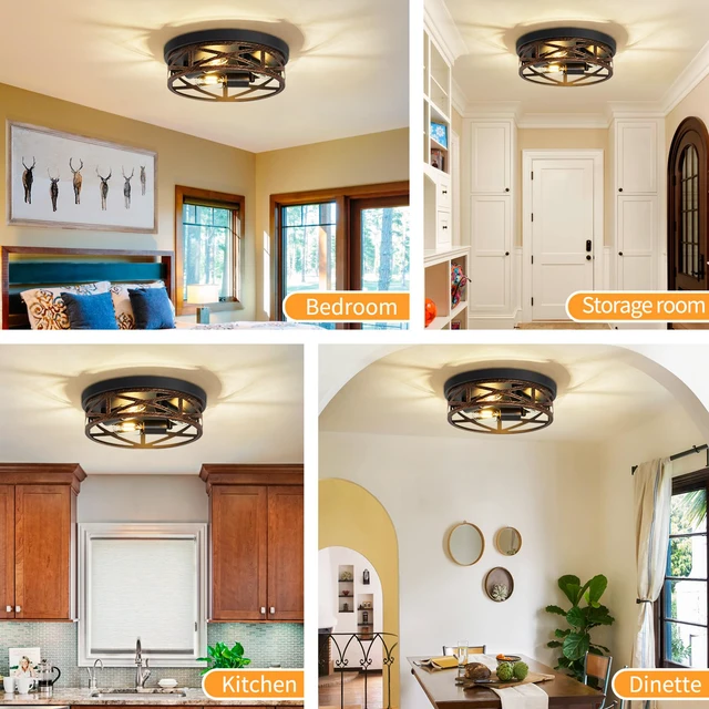 Alt view image 7 of 7 - Farmhouse Ceiling Light,Hallway Light Fixtures Ceiling,Rustic Metal Black 3-Light Flush Mount Light Fixture for Farmhouse,Kitchen,Entryway,Hall (1 Pack)
