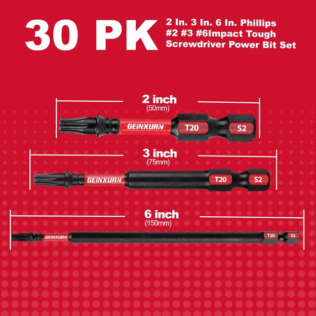 Alt view image 3 of 7 - Impact Tough #2 Phillips Mixed 2/3/6 in. D2 Steel Long Extension Insert Driver Bits,30Pack 1/4 Inch Hex Shank Long Cross Magnetic PH2 Screwdriver Bits Set