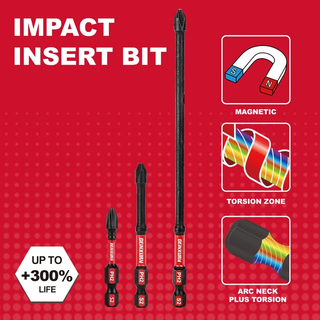 Alt view image 6 of 7 - Impact Tough #2 Phillips Mixed 2/3/6 in. D2 Steel Long Extension Insert Driver Bits,30Pack 1/4 Inch Hex Shank Long Cross Magnetic PH2 Screwdriver Bits Set