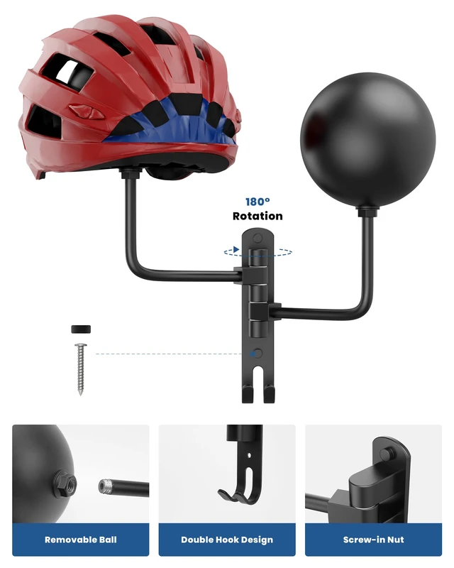 Alt view image 2 of 6 - Helmet Hanger Wall Mount 180° Swivel Helmet Holder for Motorcycle Bike Racing Outerwear Sports Gear (Black 2-1)