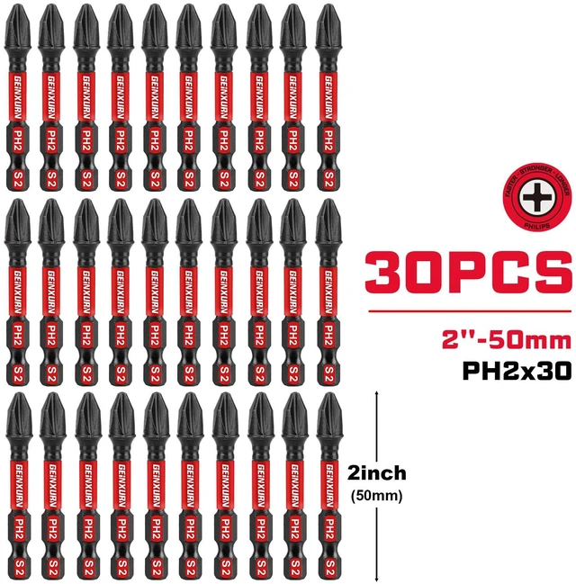 Alt view image 2 of 7 - Impact Tough #2 Phillips 2 in. Insert Driver Bits,30Pack Bulk PH2 Screwdriver Bits Set