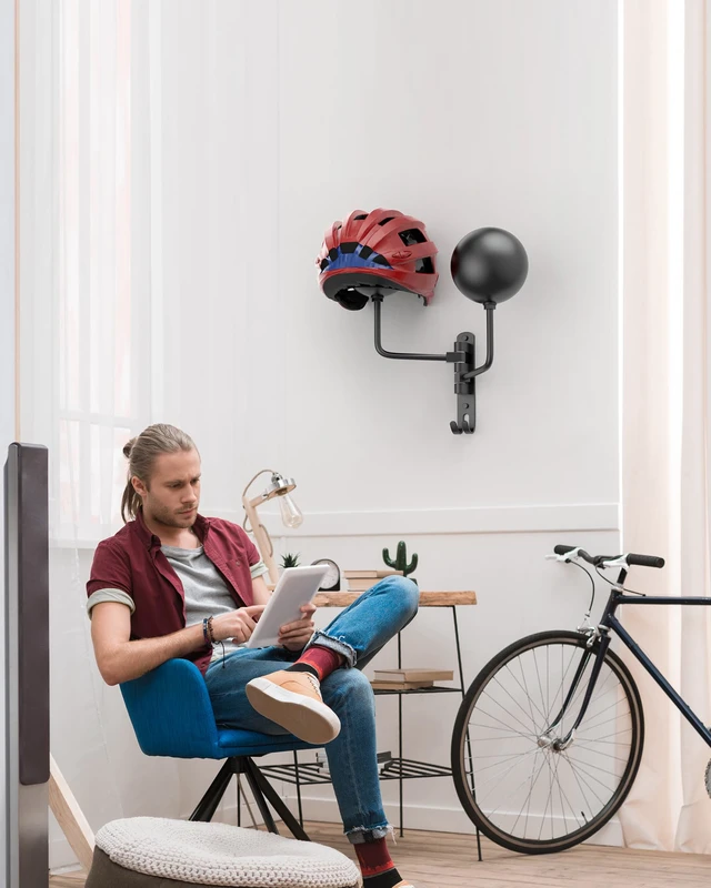 Alt view image 4 of 6 - Helmet Hanger Wall Mount 180° Swivel Helmet Holder for Motorcycle Bike Racing Outerwear Sports Gear (Black 2-1)