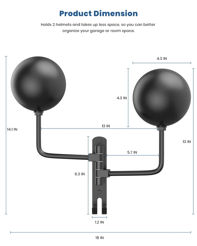 Alt view image 3 of 6 - Helmet Hanger Wall Mount 180° Swivel Helmet Holder for Motorcycle Bike Racing Outerwear Sports Gear (Black 2-1)