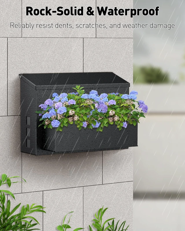 Alt view image 4 of 7 - Wall Mount Mailbox for Outside, Large Mailbox with Planter, Large Capacity Mail Box for House, Rust-Proof Steel Post Box for Home Office School, Modern Metal Drop Case, Black