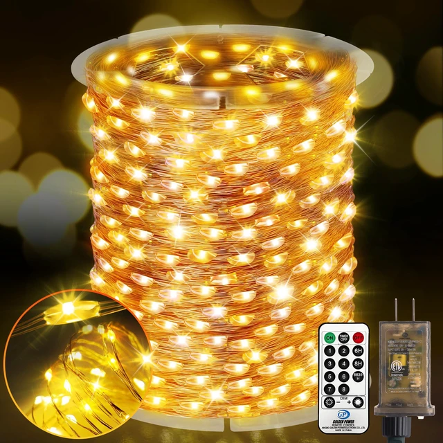 Main image of 400FT 1200LED Outdoor Fairy Lights Plug in Warm White Xmas Decor Timer, Memory, Dimmable, Remote, Waterproof, Copper Wire, Flexible, for Garden, Wedding, Party, Indoor/Outdoor, Christmas