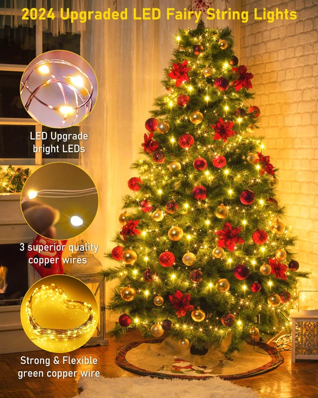 Alt view image 7 of 7 - 400FT 1200LED Outdoor Fairy Lights Plug in Warm White Xmas Decor Timer, Memory, Dimmable, Remote, Waterproof, Copper Wire, Flexible, for Garden, Wedding, Party, Indoor/Outdoor, Christmas