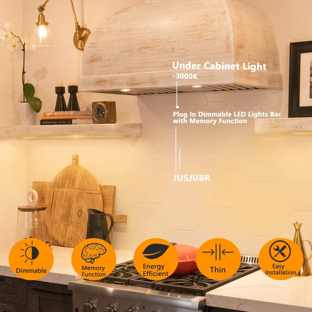 Alt view image 2 of 7 - 12-Inch Slim LED Under Cabinet Light with Memory Function, Warm White 3000K Dimmable USB Light Bar for Rooms