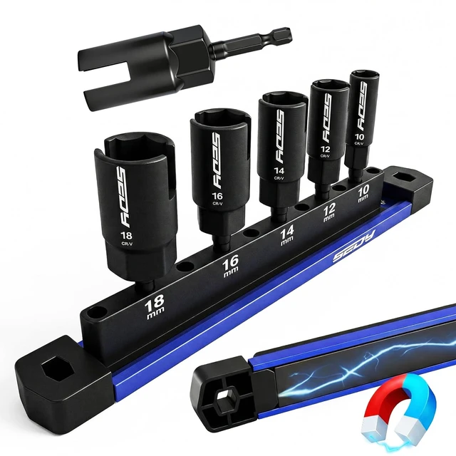 Main image of 5-Piece Wing Nut Driver Set (10mm,12mm,14mm,16mm,18mm) with Magnetic Aluminum Storage Rail, 1/4" Hex Shank Wing Nut Driver Bit Set, Metric Wing Nut socket Set for Wing Nut, Eye Bolt, Wire Twisting