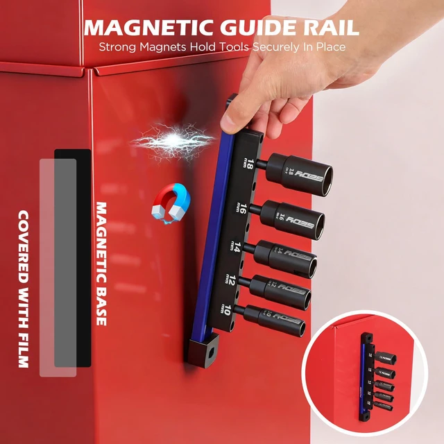 Alt view image 3 of 7 - 5-Piece Wing Nut Driver Set (10mm,12mm,14mm,16mm,18mm) with Magnetic Aluminum Storage Rail, 1/4" Hex Shank Wing Nut Driver Bit Set, Metric Wing Nut socket Set for Wing Nut, Eye Bolt, Wire Twisting