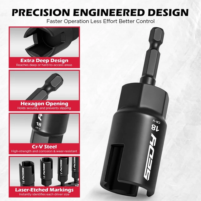 Alt view image 4 of 7 - 5-Piece Wing Nut Driver Set (10mm,12mm,14mm,16mm,18mm) with Magnetic Aluminum Storage Rail, 1/4" Hex Shank Wing Nut Driver Bit Set, Metric Wing Nut socket Set for Wing Nut, Eye Bolt, Wire Twisting