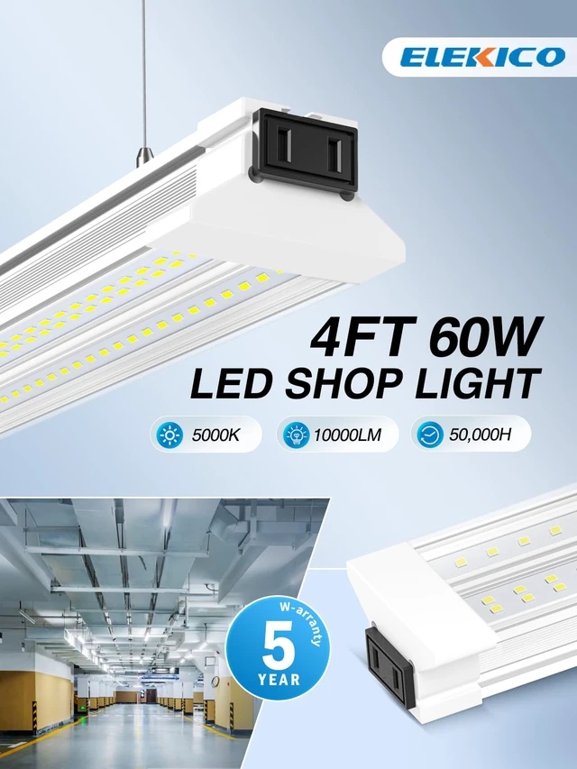Alt view image 2 of 6 - 60W 4 Foot Led Shop Lights 2Pack Linkable Ceiling Or Hanging Mount for Shop Led Shop Lights 4FT 5000K 9000lm 4' Led Ceiling Garage Lighting Light Fixtures for Garage Shop Workshop Barn Lighting
