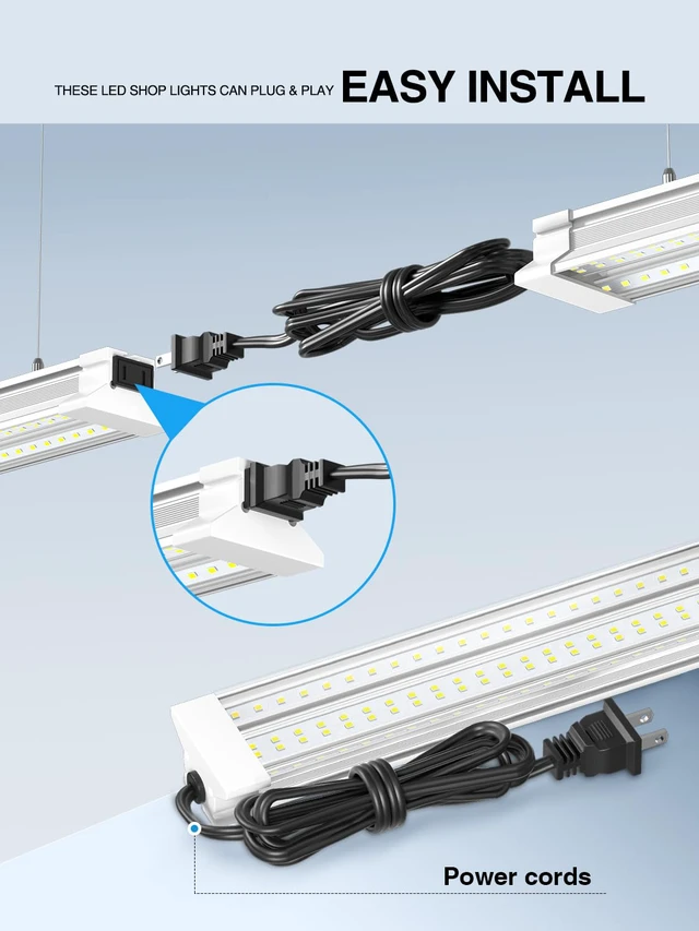 Alt view image 4 of 6 - 60W 4 Foot Led Shop Lights 2Pack Linkable Ceiling Or Hanging Mount for Shop Led Shop Lights 4FT 5000K 9000lm 4' Led Ceiling Garage Lighting Light Fixtures for Garage Shop Workshop Barn Lighting
