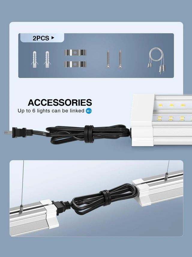 Alt view image 5 of 6 - 60W 4 Foot Led Shop Lights 2Pack Linkable Ceiling Or Hanging Mount for Shop Led Shop Lights 4FT 5000K 9000lm 4' Led Ceiling Garage Lighting Light Fixtures for Garage Shop Workshop Barn Lighting